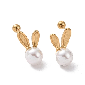 Acrylic Pearl Rabbit Stud Earrings, Ion Plating(IP) 304 Stainless Steel Jewelry for Women