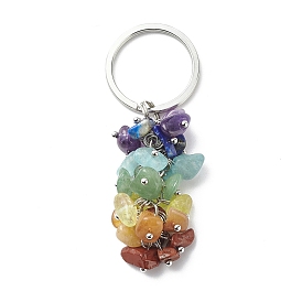 Chakra Theme Natural Gemstone Chip Bead Keychain, with 304 Stainless Steel Findings