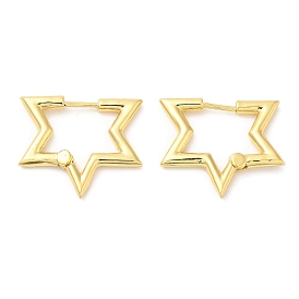 Rack Plating Brass Star Hoop Earrings for Women, Long-Lasting Plated, Lead Free & Cadmium Free