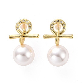 Clear Cubic Zirconia Female Symbol with Plastic Pearl Dangle Stud Earrings, Brass Jewelry for Women, Cadmium Free & Lead Free