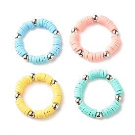 4 pcs 4 bague en perles heishi en argile polymère faite à la main de couleur pour les femmes