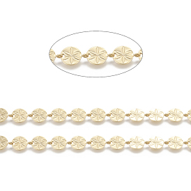 Brass Handmade Beaded Chains,  Link Chain, Long-Lasting Plated, Soldered, with Spool, Flat Round with Flower