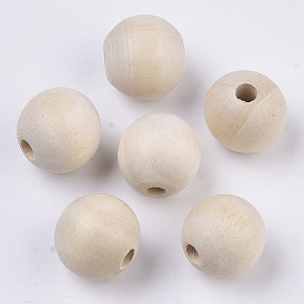 Natural Unfinished Wood Beads, Round Wooden Large Hole Beads for Craft Makin
