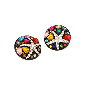 Sparkling Starfish Stud Earrings with Colorful Gems - Bold and Chic Women's Fashion Jewelry