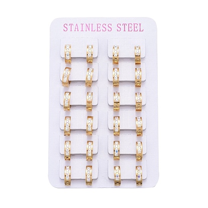 304 Stainless Steel Huggie Hoop Earrings, with Polymer Clay Rhinestone, Ring, Golden