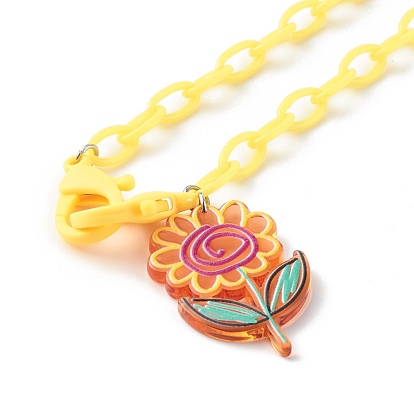 Transparent Acrylic Pendants Necklaces, with Opaque Acrylic Cable Chains, Sunflower