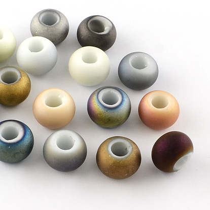 Matte Electroplated Glass Beads, Large Hole Beads, 14~15x10mm, Hole: 5~6mm