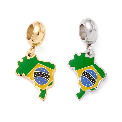304 Stainless Steel European Dangle Charms, Large Hole Pendants with Enamel, Map Shape