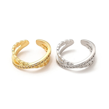 Cubic Zirconia Criss Cross Open Cuff Ring, Brass Jewelry for Women, Lead Free & Cadmium Free