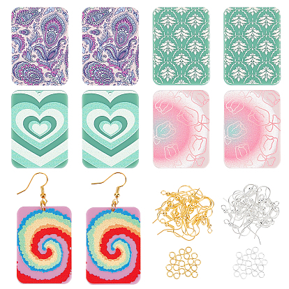 Rectangle Charm Dangle Earring Making Kit for Girl Women, Including Acrylic Pendants, Iron Earring Hooks & Jump Rings