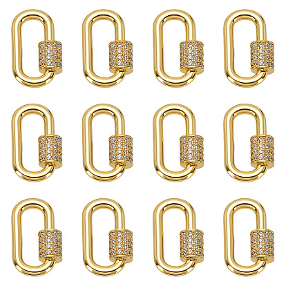 6шт. латунные микро-паве прозрачные кубические цирконии винтовые карабины-замки-брелки, овальные, для изготовления ожерелий, быстрые ссылки, долговечный