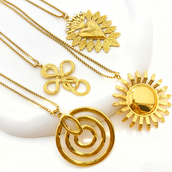 304 Collares con colgante de acero inoxidable y cadena tipo caja para mujer, real 18 k chapado en oro