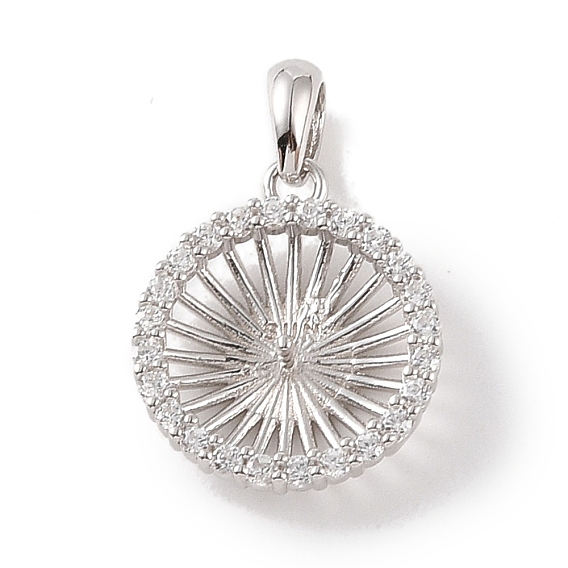 925 подвески-подвески из стерлингового серебра, с кубического циркония, полый плоский круглый шарм, за половину пробурено бисера