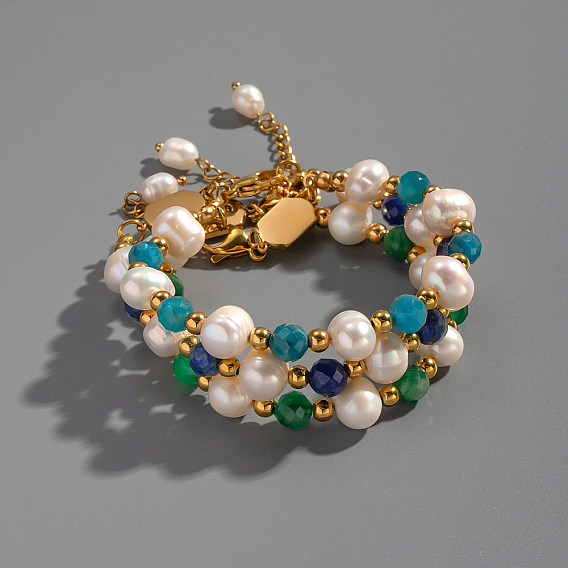 Браслеты из натуральных драгоценных камней и пресноводного жемчуга, 304 украшения из нержавеющей стали для женщин, круглые