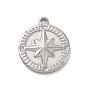 304 Stainless Steel Pendant Rhinestone Settings, Flat Round with Star