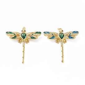 Rack Plating Brass Micro Pave Cubic Zirconia Pendants, with Enamel, Real 18K Gold Plated, Long-Lasting Plated, Lead Free & Cadmium Free, Dragonfly