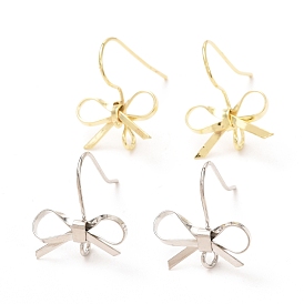 Bowknot Shape Brass Earring Hooks, Bowknot Ear Wire, with Vertical Loops