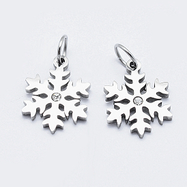 Eco-Friendly 316 Surgical Stainless Steel Micro Pave Cubic Zirconia Charms, Long-Lasting Plated, Snowflake
