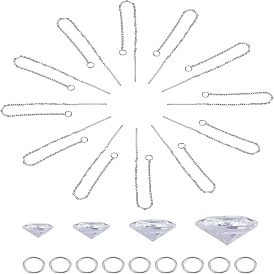 Комплекты для изготовления сережек, подвески из фианита с заостренным концом, 304 фурнитура из нержавеющей стали для серег, граненые, плоско-круглые