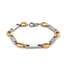 Vacuum Plating 304 Stainless Steel Oval & Rectangle Link Chains Bracelet, Two Tone Highly Durable Bracelet for Men Women