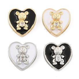 Brass Micro Pave Cubic Zirconia Slide Charms, Long-Lasting Plated, Bear with Enamel Heart