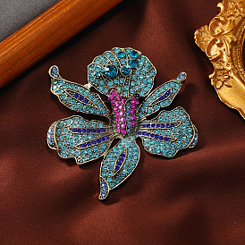 Retro diamond flower brooch for women full diamond orchid coat pin accessories clothing