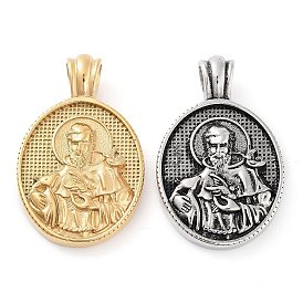 304 Stainless Steel Pendants, Oval with Saint Charm