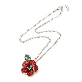 Alloy Pendant Necklaces, with Rhinestone and Enamel, Poppy Flower
