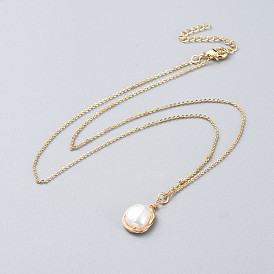 Pendants Necklaces, with Natural Baroque Pearl Keshi Pearl Beads, Brass Cable Chain and Lobster Claw Clasps