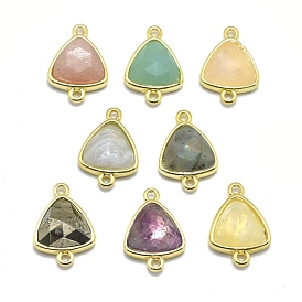 Liens / connecteurs de pierres précieuses naturelles, avec les accessoires en laiton de tonalité d'or, triangle, facette