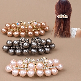 Alloy Rhinestone Hair Barrettes, Hair Accessories for Women, with Imitation Pearl Beads, Butterfly