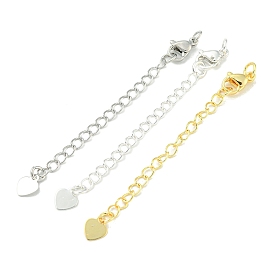 Rack Plating Brass Chain Extender, with Lobster Claw Clasps, Long-Lasting Plated, Cadmium Free & Lead Free, Heart