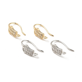 Leaf Rack Plating Brass Micro Pave Cubic Zirconia Earring Hooks, with Vertical Loop, Long-Lasting Plated, Cadmium Free & Lead Free
