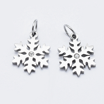 Eco-Friendly 316 Surgical Stainless Steel Micro Pave Cubic Zirconia Charms, Long-Lasting Plated, Snowflake