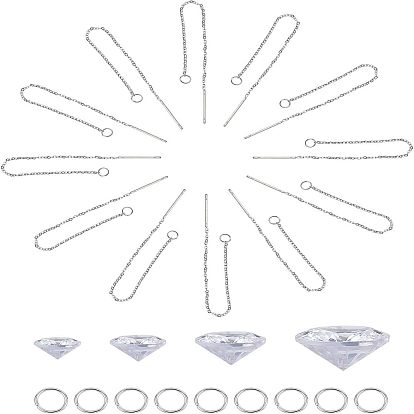 Комплекты для изготовления сережек, подвески из фианита с заостренным концом, 304 фурнитура из нержавеющей стали для серег, граненые, плоско-круглые