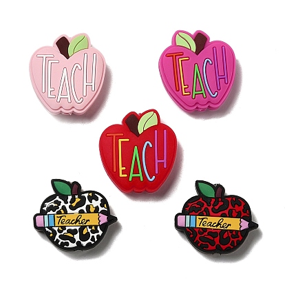 Teachers' Day Apple Silicone Focal Beads, Chewing Beads For Teethers, DIY Nursing Necklaces Making