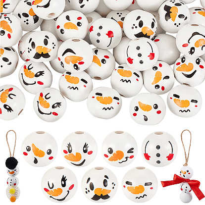 Рождественские печатные деревянные европейские бусы, круглые