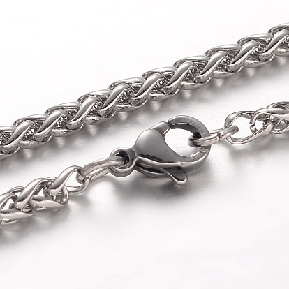 304 Stainless Steel Wheat Chain Necklaces, with Lobster Claw Clasps