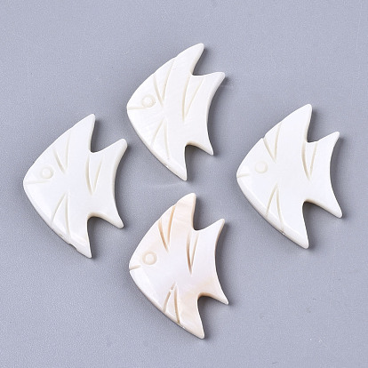 Natural Freshwater Shell Beads, Half Drilled, Fish