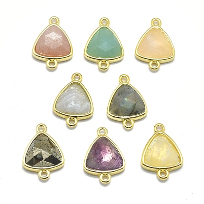 Natural Gemstone Links/Connectors, with Golden Tone Brass Findings, Triangle, Faceted