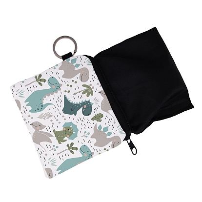 Cartoon Style Polyester Clutch Bags, Change Purse with Zipper & Key Ring, for Women, Rectangle with Dinosaur/Dog/Sloth