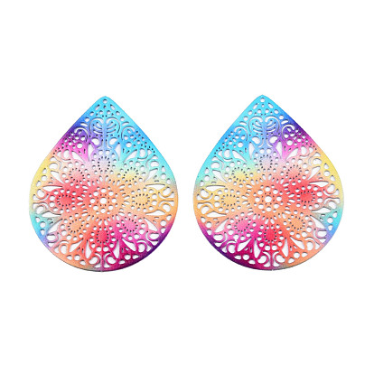 430 Stainless Steel Filigree Pendants, Spray Painted, Etched Metal Embellishments, Teardrop