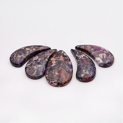 Assembled Gold Line and Imperial Jasper Beads Strands, Top Drilled Beads, Dyed, Teardrop