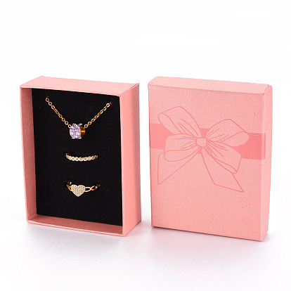 Cardboard Necklaces or Bracelets Boxes, with Sponge Inside, Rectangle, Bowknot Pattern