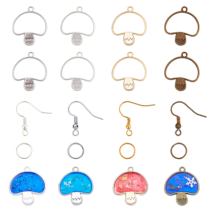 DIY Dangle Earrings Making, with Rack Plating Alloy Open Back Bezel Pendants and Brass Earring Hooks, Mushroom