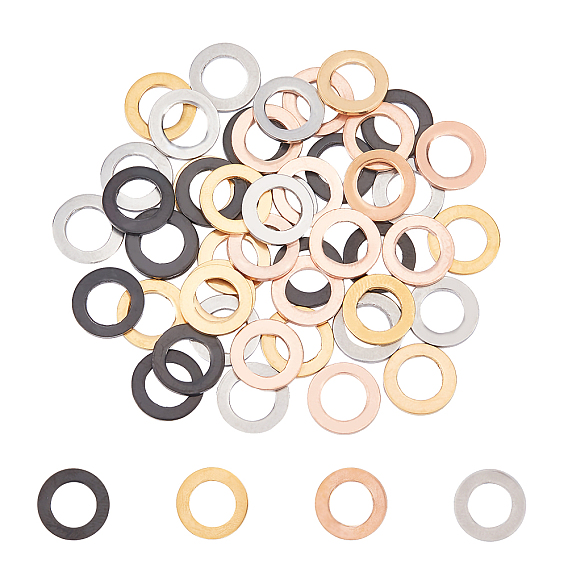 48Pcs 4 Colors PVD Vacuum Plating 304 Stainless Steel Linking Rings, Round Ring Shape