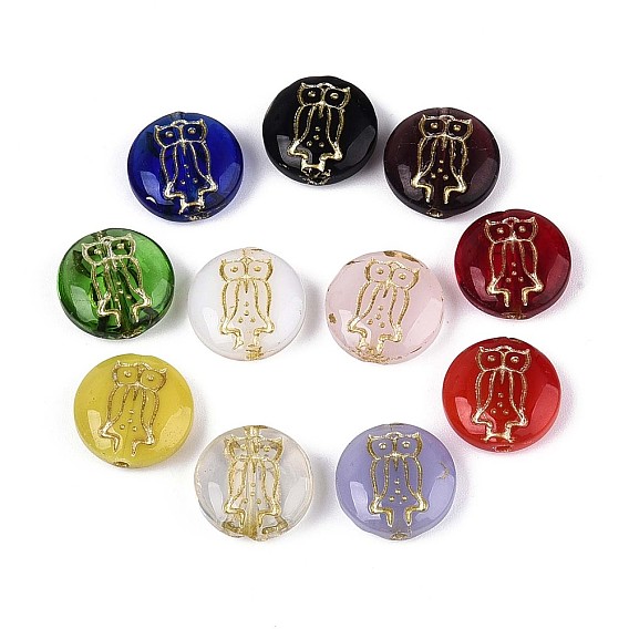 Плоские круглые стеклянные бусины в форме совы, золотой металл обвитыми