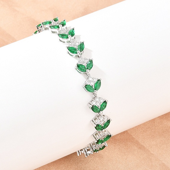 Теннисные браслеты из платиновой латуни с микропаве из кубических цирконий, браслеты для женщин, лист, со стеклом и застежками для часового ремешка, долговечный