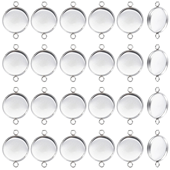 100Pcs 304 Stainless Steel Cabochon Connector Settings, Plain Edge Bezel Cups, Flat Round