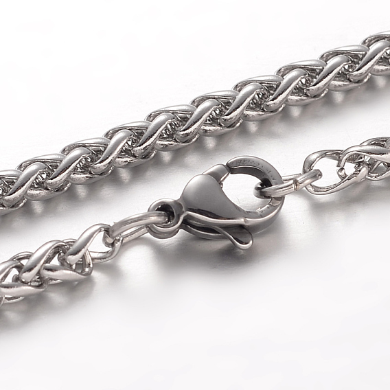 304 Stainless Steel Wheat Chain Necklaces, with Lobster Claw Clasps